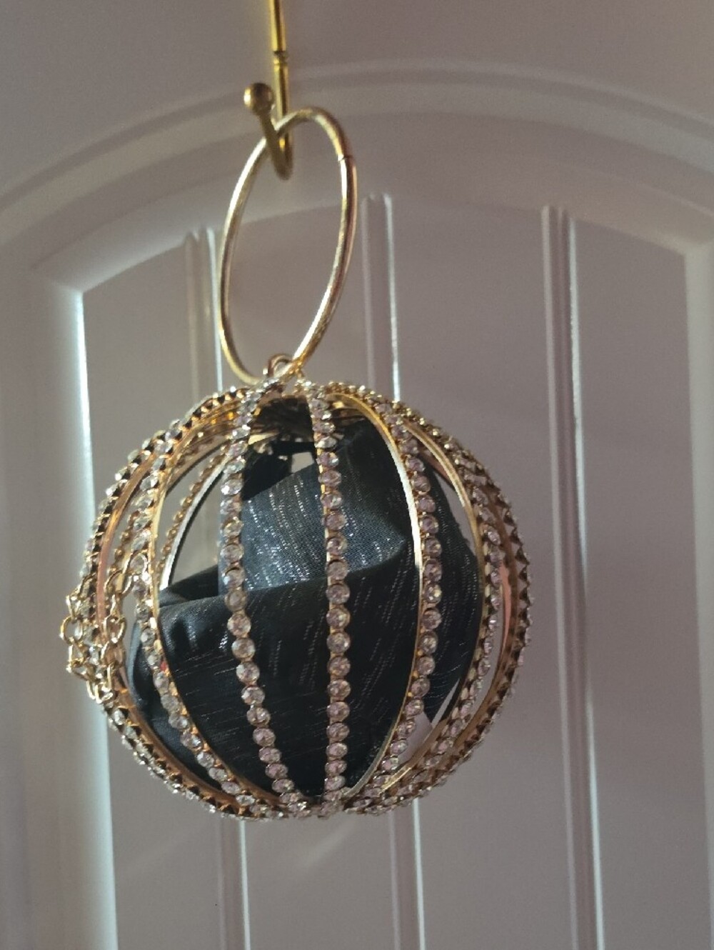 Gold Rhinestone Orb Clutch with Black Fabric Insert - Picture 3 of 3
